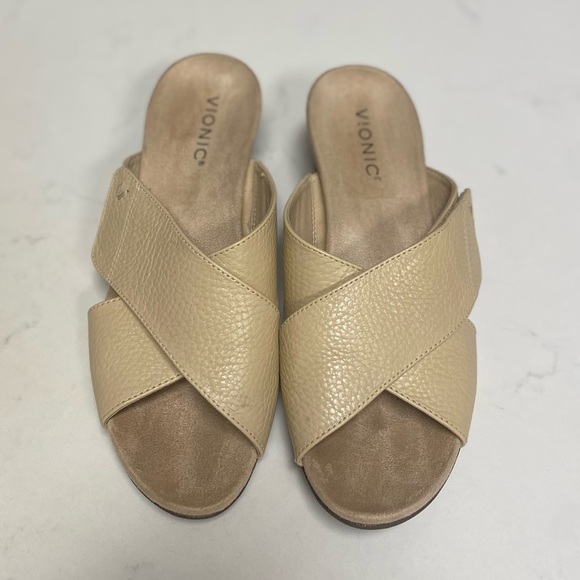 Vionic Beige Cross-Strap Wedges